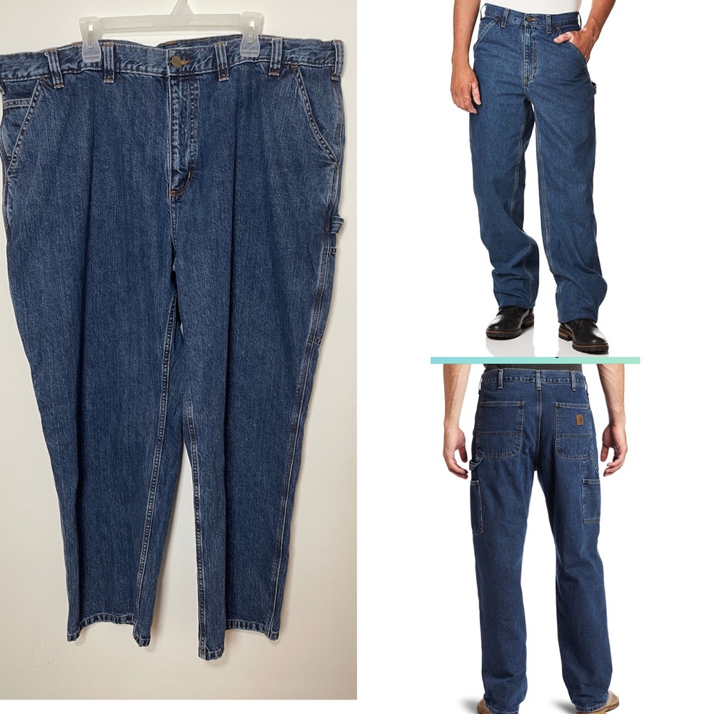 Carhartt Blue Loose Fit Cargo Carpenter Work Construction Jeans Size 46x30